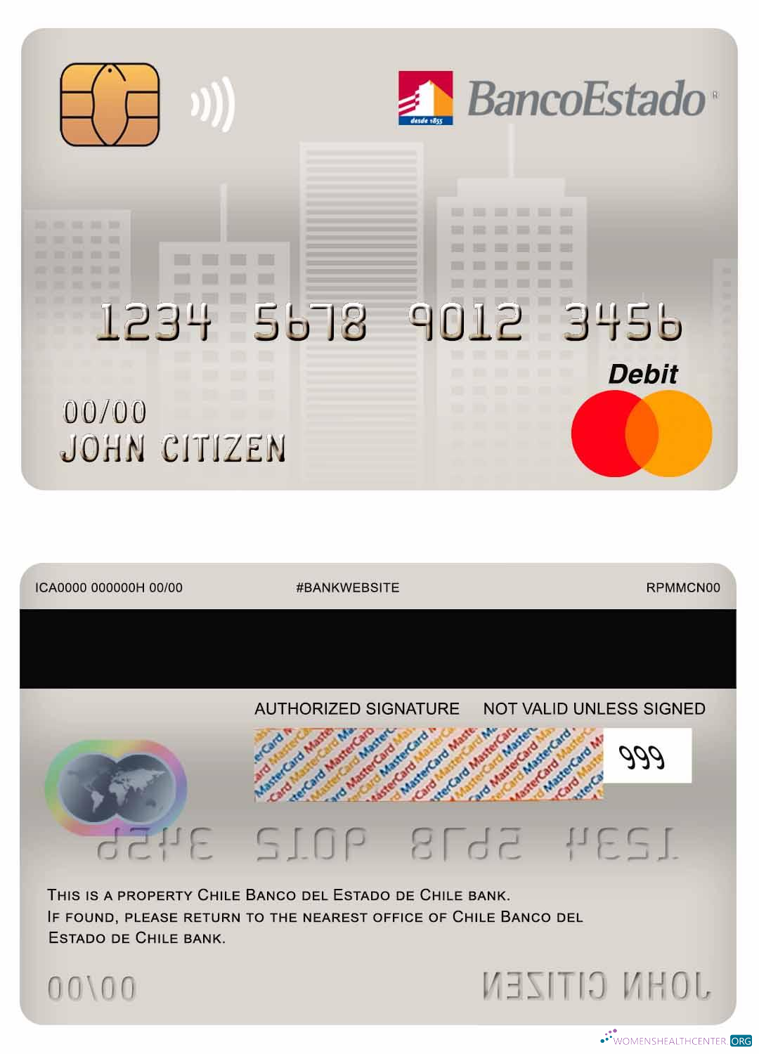 Download Chile Banco del Estado de Chile bank master debit card Photoshop template